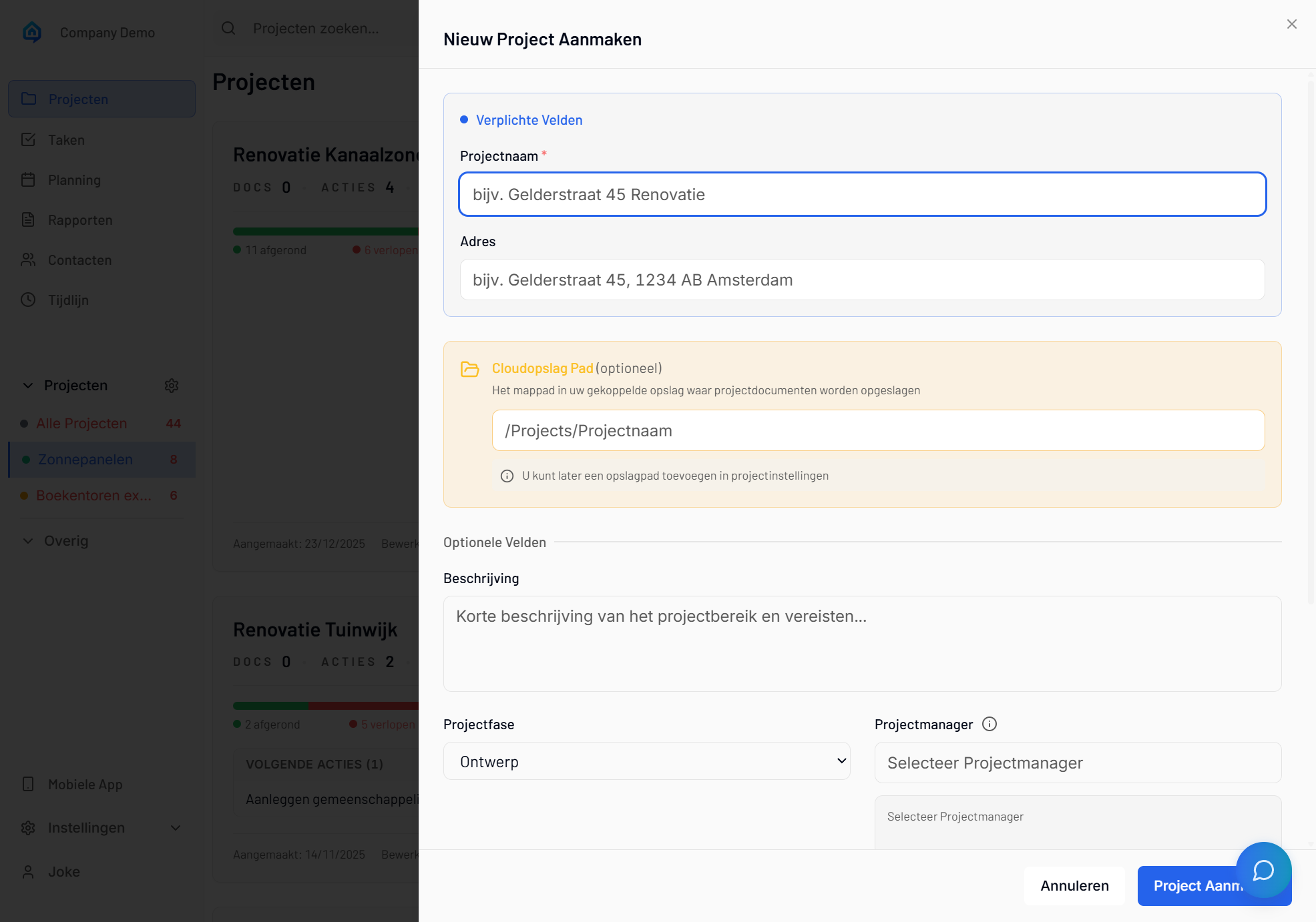 Nieuw Project Aanmaken