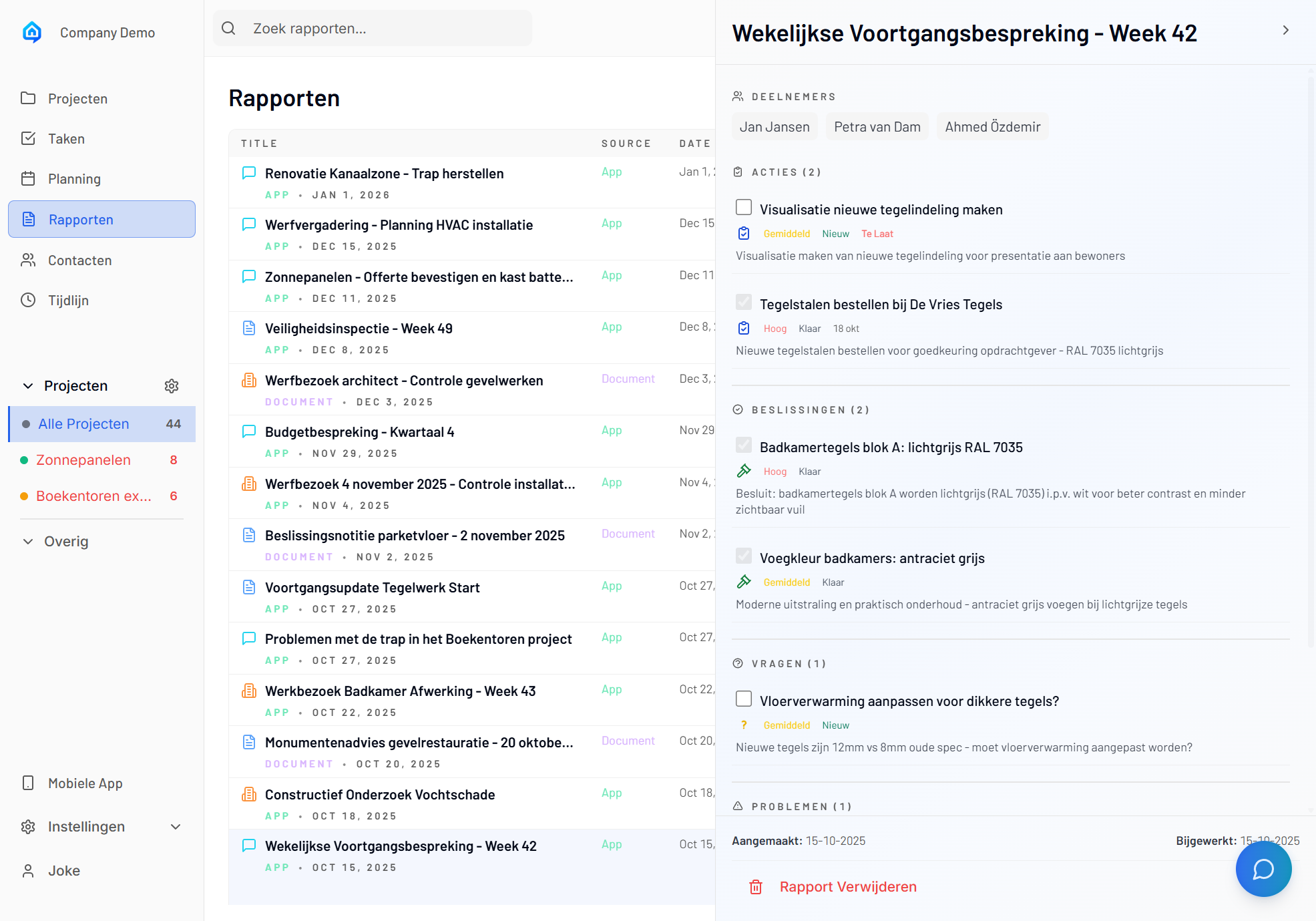 Rapport detailpaneel